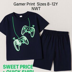 Boys Gamer Graphic Tee & Shorts Set – Navy Blue, Sizes 8Y–12Y, NWT